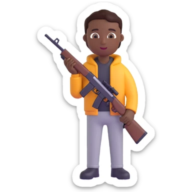 black person holding a rifle, 3D emoji style sticker