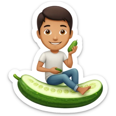 man sitting on cucumber sticker
