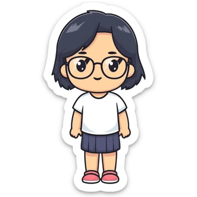 young Vietnamese girl with shoulder-length black hair and glasses sticker