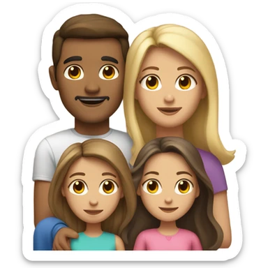 Puerto rican beard short brown hair  with blond long hair woman and brown long hair girl Family  sticker