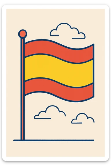 flag of Spain, simple, no coat of arms, bright red and yellow stripes, minimalist style sticker
