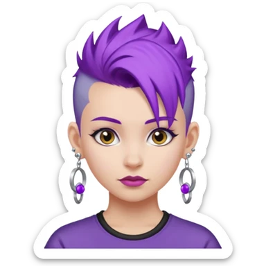 purple hair girl mohawk with earrings sticker