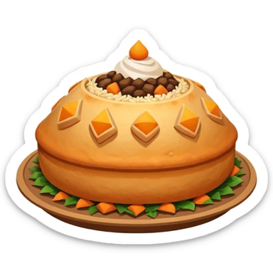 Uzbek cuisine humanless avatar in bright illustration. Classic dishes like plov and samsa, warm golden and earthy tones, simple shapes, flat design, high contrast, friendly and appetizing. sticker