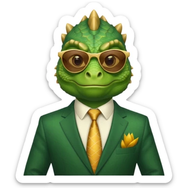 rich capitalist iguana king gold sunglasses sticker