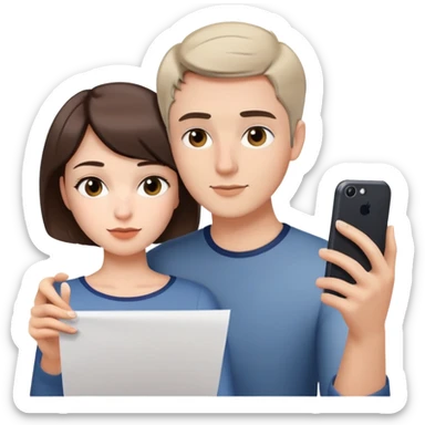 woman taking a selfie, short hair and male writing on the paper sticker