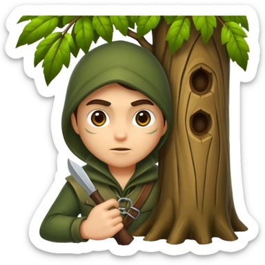 forest rogue peeking from behind tree judging sticker
