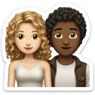 a white girl with brown hair and tan boy with curly black hair kissing  sticker