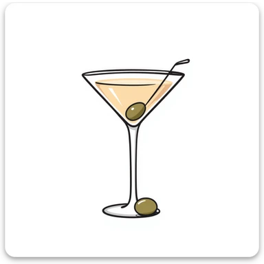 A classic martini glass with olive garnish in pastel colors (dd9fb0, ffc6d3, a3bfc9, c4bee2, f1b091), hand-drawn doodle style sticker
