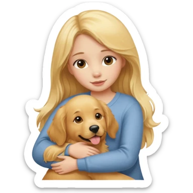 Garota loira fofa abraçando um Golden retriever  sticker