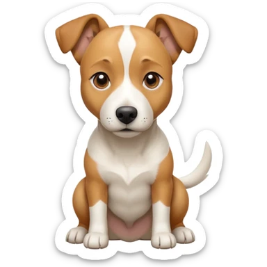 a full body facing front on of a buff white beagle cross jack russell terrier looking dog the size of a kelpie with light brown long ears resting on its face and a light brown patch above one eye and a large snout. the rest of the dog is completely white.  sticker