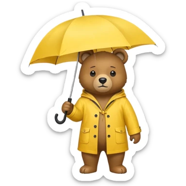 Bear with umbrella, wearing rain coat sticker