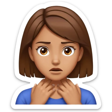 girl with brown hair and with hands on her neck mad sticker