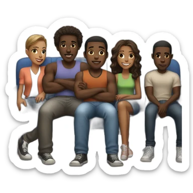 seven black guys and a girl on a coach sticker