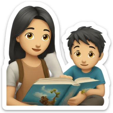 kazakh Boy read a book with takiya sticker