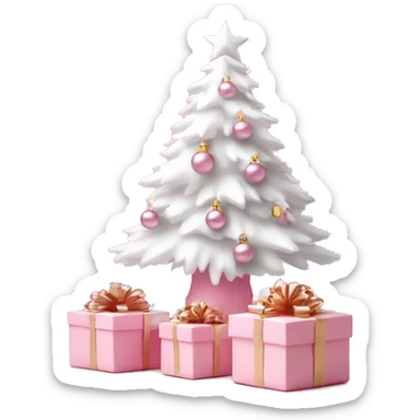 Light pink Christmas gifts under a white Christmas tree  sticker