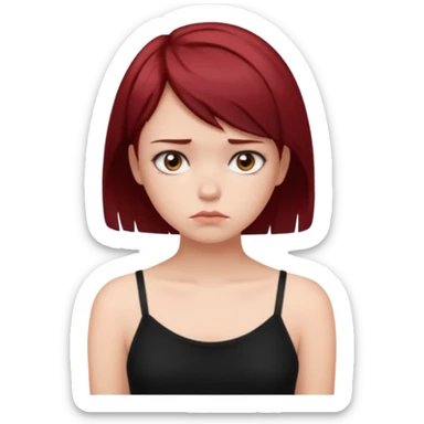 generate a pretty fair bratz girl with short dark red hair looking sad . Wearing a black cami sticker