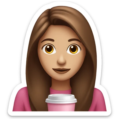 long brown haired girl with pink coffee sticker