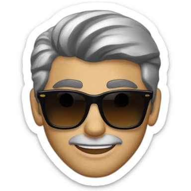 George Clooney wearing a black tshirt, with dark brown hair, a high fade, rayban wayfarer sunglasses sticker