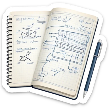 a notebook with lots of technical sketches sticker