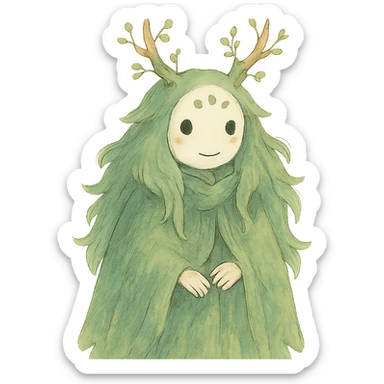 forest spirit character in ghibli style with soft colors and whimsical atmosphere sticker