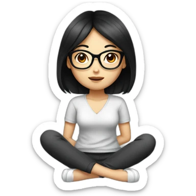 Asian girl with black hair and glasses Cross legged sticker