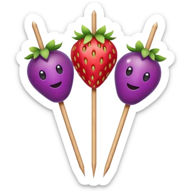 Strawberry and grape on a skewer in the pattern of singular strawberry singular grape singular strawberry singular grape sticker