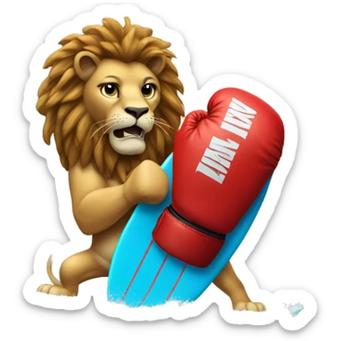 Lion with boxing gloves on a surf sticker