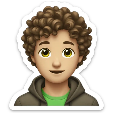 a boy teenager with curly brown hair and green eyes sticker