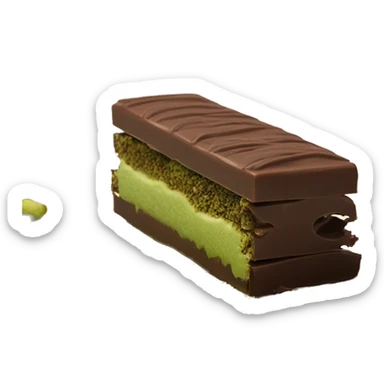 Thick chocolate bar spilt in half filled with pistachio cream and shredded philo dough  sticker