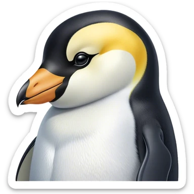Meme-Worthy cute Sleeping Emperor Penguin Portrait Emoji, Head resting peacefully with a contented smile, showcasing luxuriously soft feathers and a serene, slumbering gaze, Simplified yet hilariously adorable features, highly detailed, glowing with a soft, drowsy polar light, high shine, relaxed and utterly lovable, stylized with an air of playful laziness, bright and heartwarming, soft glowing outline, capturing the essence of a comically sleepy emperor that feels destined to become the next viral sensation of adorable rest! sticker