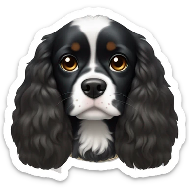 Small completely black king spaniel with black fur on his whole face and white fur on chest sticker