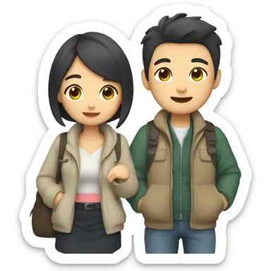 Cute Asian couple traveling Japan  sticker