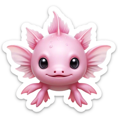 Cinematic Cute Axolotl Portrait Emoji, Head tilted playfully and inquisitively, featuring smooth, pale pink skin with delicate feathery gills and round, sparkling dark eyes filled with curiosity, Simplified yet irresistibly adorable features, highly detailed, glowing with a warm, magical glow, high shine, affectionate and quirky, stylized with a touch of whimsy, bright and endearing, soft glowing outline, capturing the essence of a mischievous yet charming aquatic friend, so playful it feels like it could swim out of the screen and into your heart! sticker