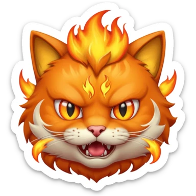 furious cat with flames sticker