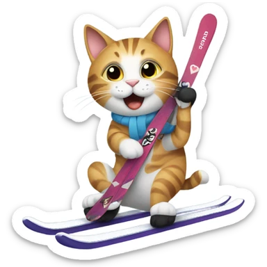 Cat saying I love you on a pair of skis sticker