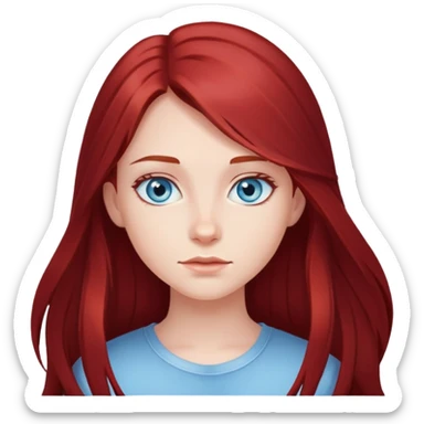 long dark red hair girl with light blue eyes that looks like 20 years old sticker