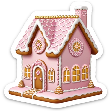 light pink and gold and white gingerbread house sticker