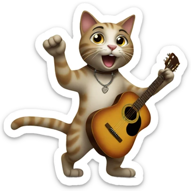 cat dancing and playing acoustic guitar sticker