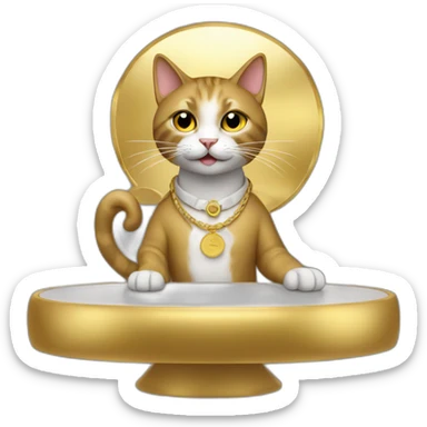 cat secretary sitting on top of the gold cloud sticker