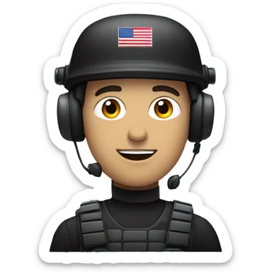 operator dressed in black with a milatary helmet, without glasses, wearing a headset, preferably american male sticker