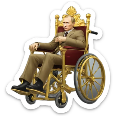 furious vladimir putin monke rides golden wheelchair throne sticker