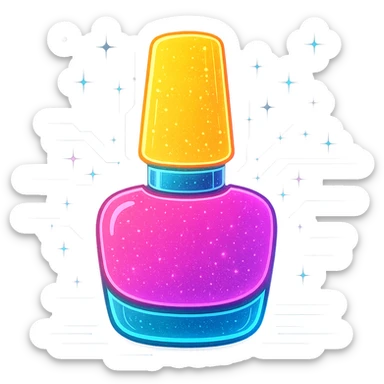 Make this stylized nail polish bottle look a little AI animated, with digital animation effects, glowing lines, and a futuristic touch, keeping the background transparent. sticker