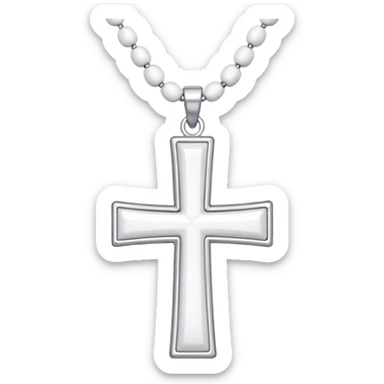 Elegant emoji icon of a white cross made of white beads, glossy surface, and white bead chain subtle shadows, pure white palette sticker