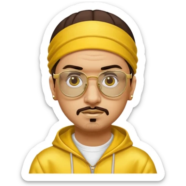 Ali G from Ali G Indahouse with brown eyes, dark brown hair, gold outfit, yellow glasses sticker