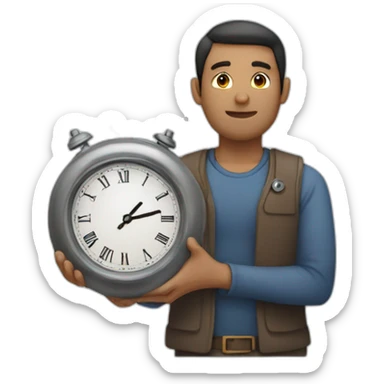 a man holding clock sticker