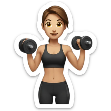White fitness girl with brown hair with dumbbells in their hands sticker
