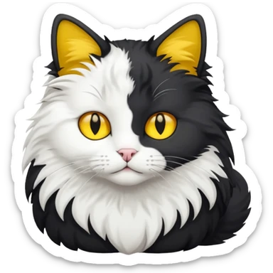 A black colored bicolor cat emoji with yellow eyes full body sticker