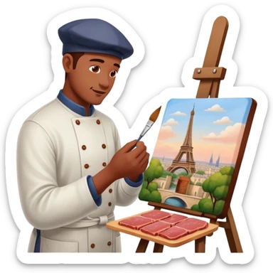 artist in paris painting a SPAM meat landscape  sticker