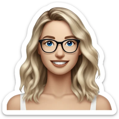Shoulder length Balayage pale model lady with glasses and blue eyes happy  sticker