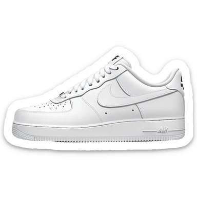 A pair of completely white Nike Air Force 1 sneakers positioned one behind the other, clean design with Nike swoosh sticker